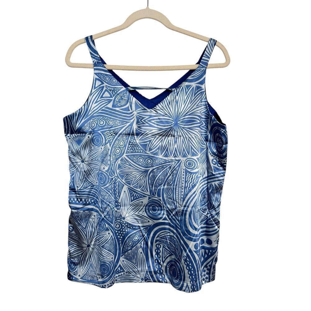 Serra Women's Blue V-Neck Reversible Retro Tank Top Size Medium